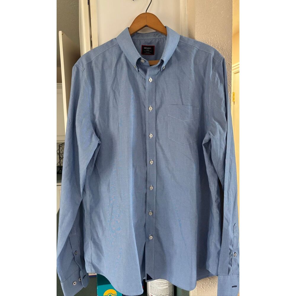 Untuckit Mens Blue Cotton Button Down Long Sleeve Top Sz Large